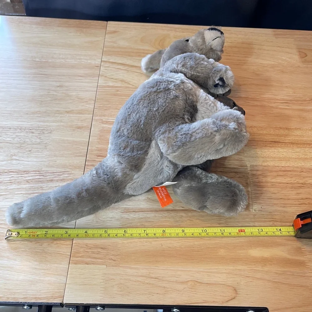 Wild Republic Grey Kangaroo Plush with Removable Baby Joey Pouch Plush 12 in